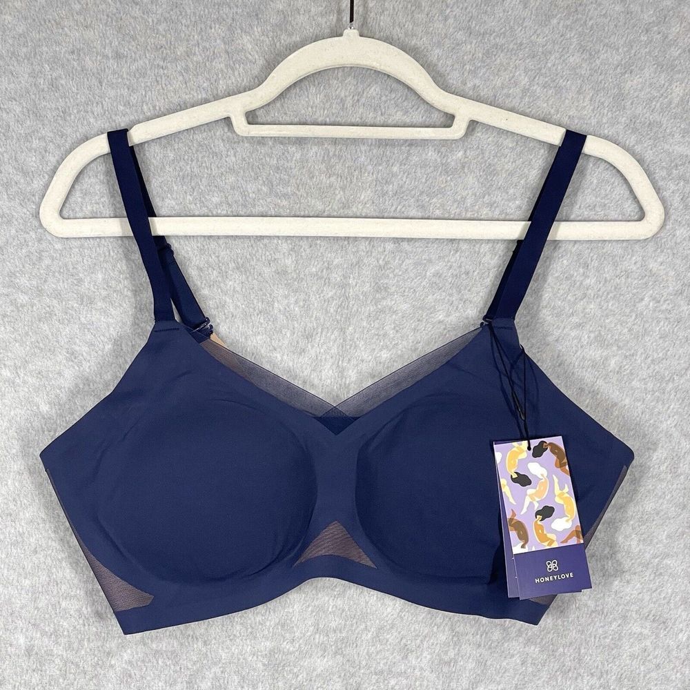 Honeylove Crossover Bra Size Large Wireless Back Smoothing Padded Blue NWT